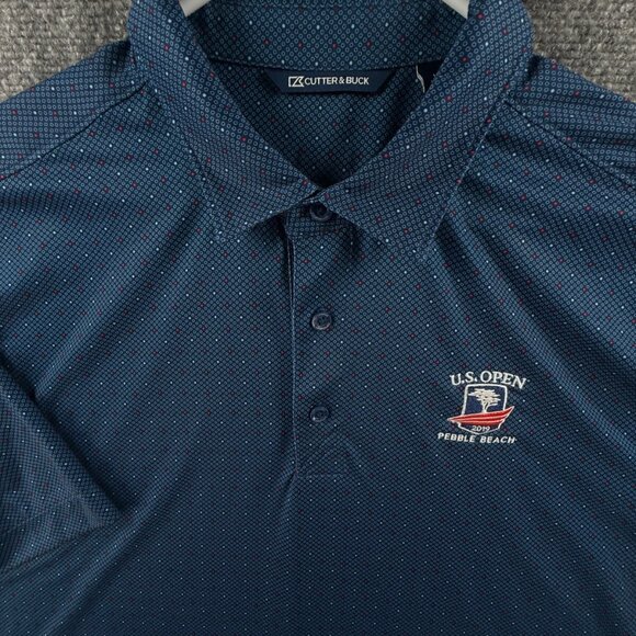 Cutter Buck Pebble Beach 2019 US Open Golf Polo Shirt Short Sleeve Blue Stretch - Picture 1 of 11